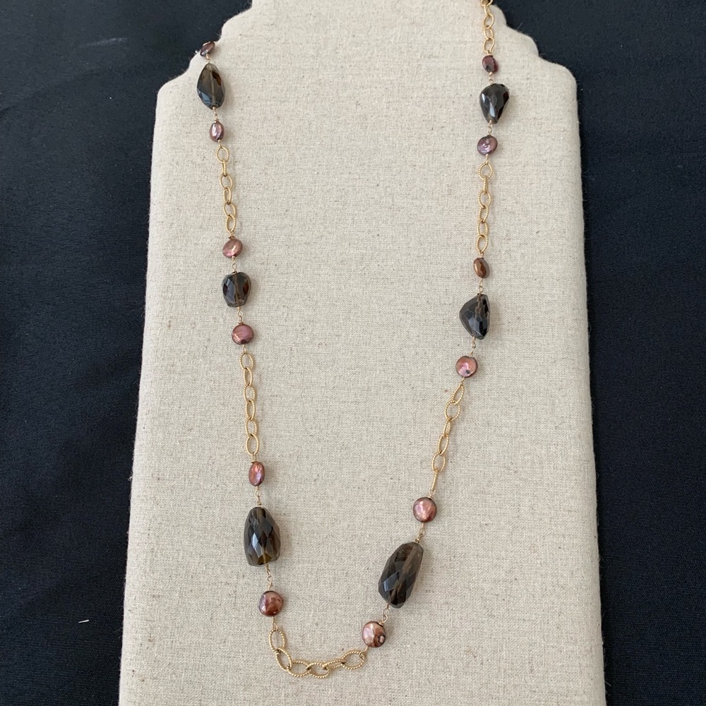 16 inch smoky quartz brown pearl necklace